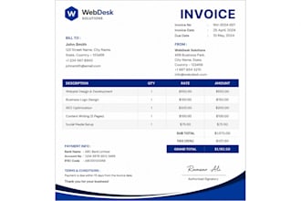 design professional invoice template word, excel and PDF