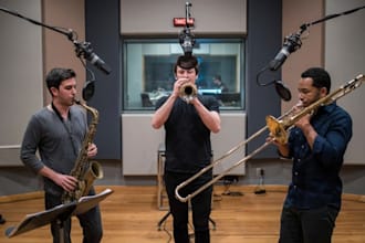 record brass horn section saxophone, trumpet and trombone