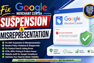fix google merchant center suspension and merchant center misrepresentation