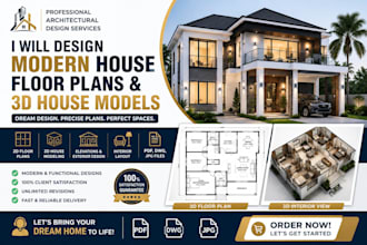 design modern house floor plans, 2d plans, and realistic 3d house models