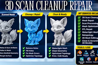 edit 3d stl file scan cleanup watertight mesh repair optimize for 3d printing