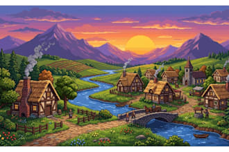 draw 16bit retro pixel art illustration aseprite backgrounds and game animation