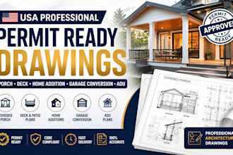 design covered porch, deck and patio permit drawings for USA city approval