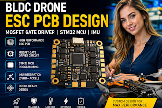 design custom bldc drone esc pcb with mosfet gate driver, stm32 mcu and imu