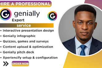 design interactive genially presentation, elearning, pitch deck and xperiencify