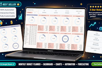 design a monthly budget planner spreadsheet with dashboard charts and automation