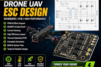 design drone uav esc schematic with pwm, dshot, mosfet, current sensing and pcb