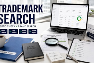 conduct trademark search, uspto check, brand search, patent search, logo review