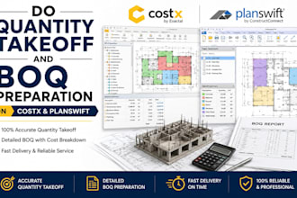 do quantity takeoff, cost estimation and boq preparation on costx and planswift