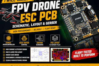 design fpv drone esc schematic bldc motor controller stm32 pcb layout, gerber