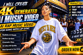create 4k generated ai music video, ai rap music video for song with lip sync