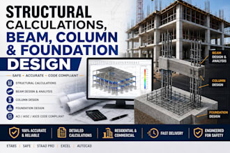 structural calculations, beam, column and foundation design