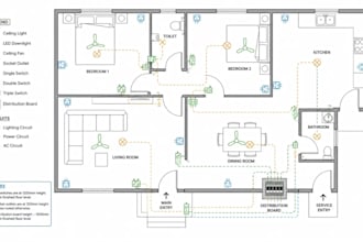 create home interior and exterior lighting design, electrical fitting dawing evo