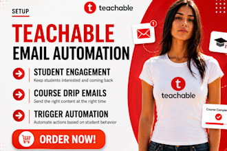 setup teachable student email engagement teachable course drip campaign upsell