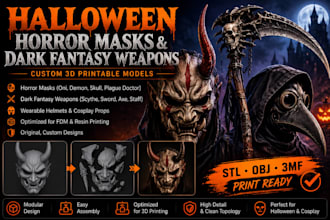 design custom halloween horror masks stl dark fantasy weapons for 3d printing