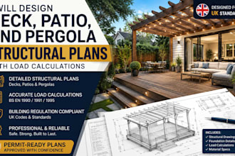 design deck, patio, and pergola structural plans with load calculations