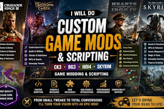 do custom ck3 mod, bg3 mod, hoi4 mod, game modding and scripting, skyrim mod