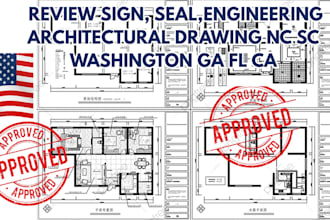engineering review sign, seal, architectural drawing nc sc washington ga fl ca