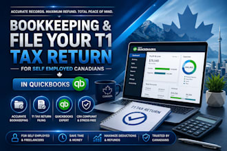 bookkeeping and file your t1 tax return for self employed canadians in quickbook