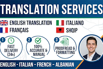 translate languages between english, french, italian and albanian