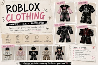 make high quality roblox clothing hairs outfits roblox ugc accessories artist