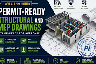 engineer permit ready structural and mep drawings, stamp ready for approval
