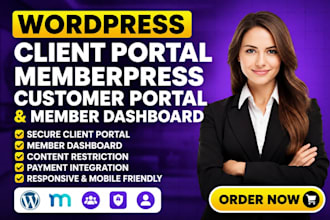 build wordpress client portal, memberpress, customer portal and member dashboard
