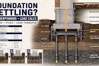 design foundation underpinning plans and load transfer calculations