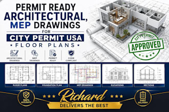 permit ready architectural, mep drawings for city permit USA floor plans