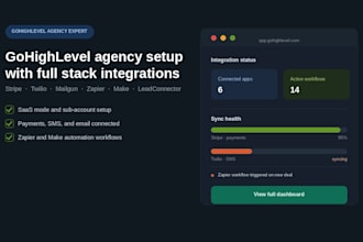 setup gohighlevel agency stripe twilio mailgun zapier make leadconnector aloware