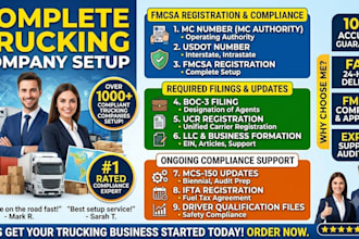 handle usdot registration, mc authority, boc 3 filing and fmcsa compliance