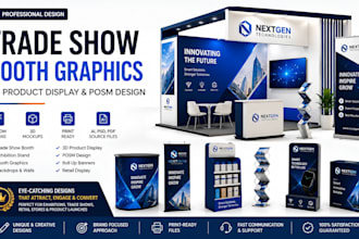 design trade show booth graphics, 3d product display and posm design