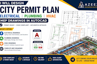 design city permit plan for electrical drawings, plumbing, hvac, mep in autocad