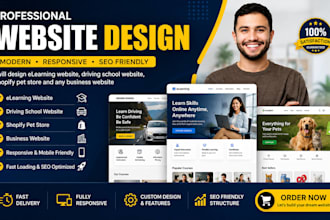 design elearning website, driving school website, shopify pet store website