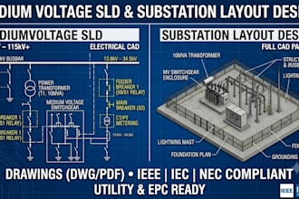 draw medium voltage single line diagram, mv sld, substation layout design