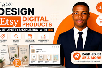 design etsy digital products and setup etsy shop listing with seo