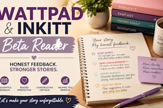 beta read and give honest feedback on your wattpad or inkitt story