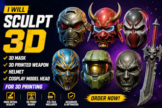 sculpt 3d helmet, print and paint cosplay mask, 3d armour,3d cosplay props model