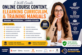 create online course content, elearning curriculum and training manuals