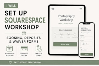 set up squarespace workshop booking, deposits and waiver forms