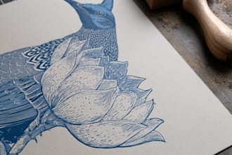 draw a vintage art illustration with linocut style