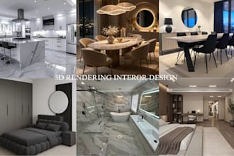 do 3d rendering and 3d interior design for bathroom kitchen bedroom floor plan