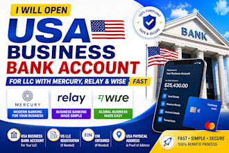 open USA business bank account for llc with mercury, relay and wise fast