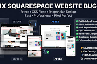 fix squarespace website bugs, errors, CSS issues, responsive website design