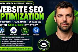 do website seo optimization, wordpress, and rank math on page with aeo GEO