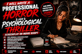 write professional horror and psychological thriller screenplay or movie script