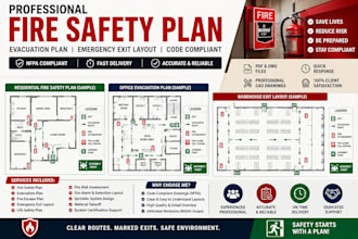 create fire safety plan, evacuation plan and emergency exit layout