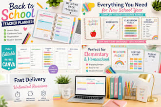 create custom back to school teacher planner, flyer, worksheets and templates