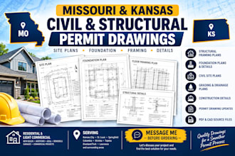 prepare missouri and kansas civil structural permit drawings