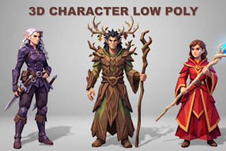 create stylized 3d low poly custom character low poly model for game animation